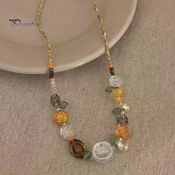 Ожерелье ручной работы из бисера, смоляные цветы, растения, бусины, чокер для девочек-подростков, женщин, подруг, свадебных невест A