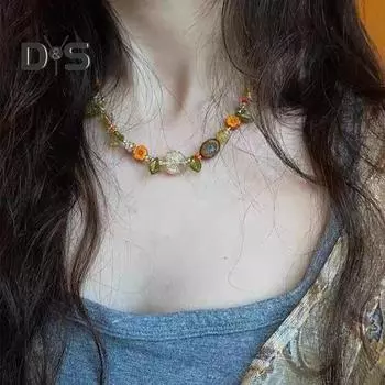 Ожерелье ручной работы из бисера, смоляные цветы, растения, бусины, чокер для девочек-подростков, женщин, подруг, свадебных невест A