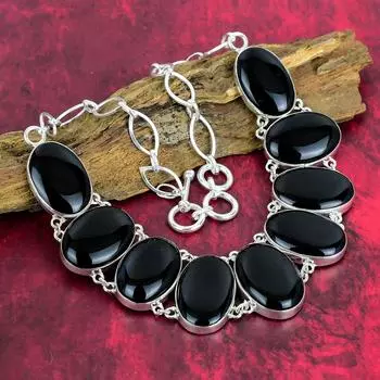 Ожерелье ручной работы из черного оникса с драгоценными камнями, ожерелье из стерлингового серебра 925 пробы, ювелирные изделия уникального дизайна, регулируемое ожерелье-цепочка, свадебный подарок Adjustable with 18 inches чёрный