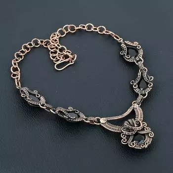 Ожерелье ручной работы из чистой медной проволоки с черной шпинелью и драгоценным камнем для женщин 18 inches чёрный