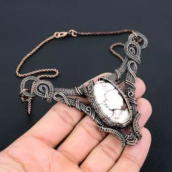 Ожерелье ручной работы из чистой медной проволоки с драгоценным камнем дикой лошади для подарка 18 Inches белый