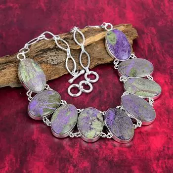 Ожерелье ручной работы из драгоценного камня Purpurite, ожерелье из стерлингового серебра 925 пробы, антикварные ювелирные изделия, регулируемое ожерелье-цепочка, подарок на помолвку Adjustable with 18 inches фиолетовый