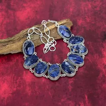 Ожерелье ручной работы из драгоценного камня содалит, ожерелье из цельного серебра 925 пробы, старинные ювелирные изделия, ожерелье для подарка на помолвку Adjustable with 18 inches синий