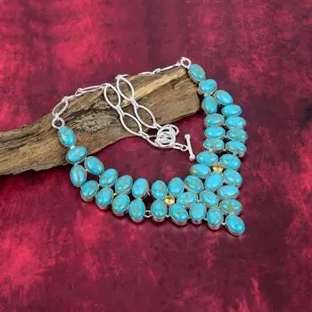 Ожерелье ручной работы из голубого медно-бирюзового драгоценного камня, ожерелье из цельного серебра 925 пробы, старинные ювелирные изделия, для подарка на помолвку Adjustable With 18 Inches синий