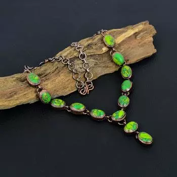 Ожерелье ручной работы из меди и гальванопластики с зеленым бирюзовым драгоценным камнем ААА+ для любви 18 Inches With Adjustable зелёный