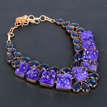 Ожерелье ручной работы из меди с друзами из натурального титана и иолита, 18 дюймов m2U13