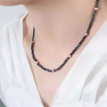 Ожерелье ручной работы из натурального лазурита с цепочкой на ключице и цветным пресноводным жемчугом для женщин