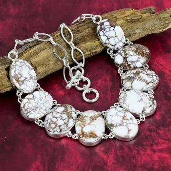 Ожерелье ручной работы из натурального магнезита/дикой лошади, ожерелье из стерлингового серебра 925 пробы, подарок для ее уникального стиля, ювелирные изделия Adjustable with 18 inches белый