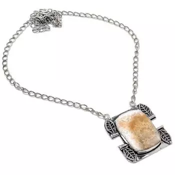 Ожерелье ручной работы из натурального ископаемого коралла из стерлингового серебра 925 пробы 18 дюймов j0w59