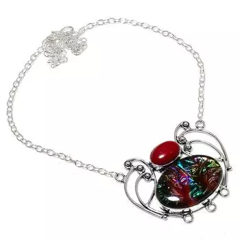 Ожерелье ручной работы из натурального стекла дикорих, коралловое серебро 925 пробы, 18 дюймов, J2w56