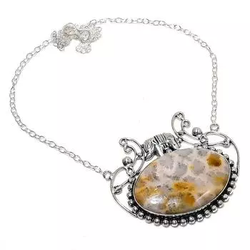 Ожерелье ручной работы из натурального ископаемого коралла из стерлингового серебра 925 пробы 18 дюймов l1E99