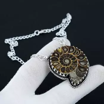 Ожерелье ручной работы из натурального аммонита из стерлингового серебра 925 пробы, серебряное ожерелье из драгоценного камня, украшения из драгоценного камня аммонита для женщин, для подарков 20 коричневый
