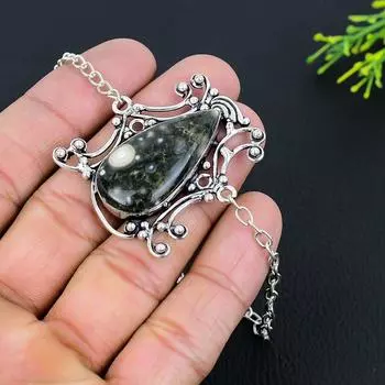 Ожерелье ручной работы из натурального океанского яшма из стерлингового серебра 925 пробы 18 дюймов q4I32