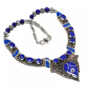 Ожерелье ручной работы из натурального лазурита с драгоценными камнями 18 дюймов M7i93