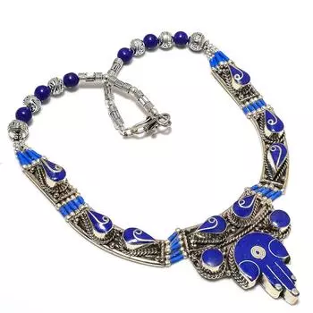 Ожерелье ручной работы из натурального лазурита с драгоценным камнем 18 дюймов Q1D54