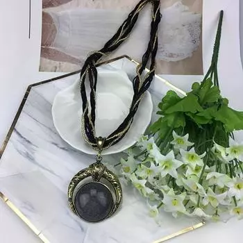 Ожерелье ручной работы из плетеных рисовых бусин, винтажное ожерелье с круглым драгоценным камнем, повседневные аксессуары для шеи унисекс Miss чёрный