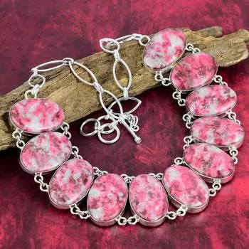 Ожерелье ручной работы из розового тулита с драгоценным камнем, регулируемая цепочка из стерлингового серебра 925 пробы Изящные украшения на День Благодарения Adjustable with 18 inches розовый