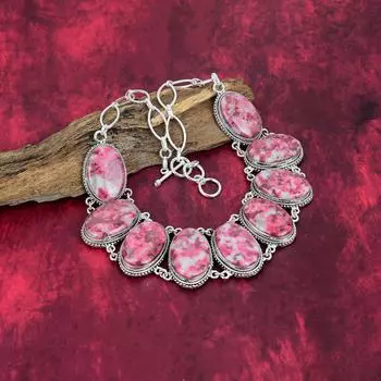 Ожерелье ручной работы из розового тулита с драгоценным камнем, регулируемая цепочка из стерлингового серебра 925 пробы Изящные украшения на День Благодарения Adjustable With 18 Inches розовый