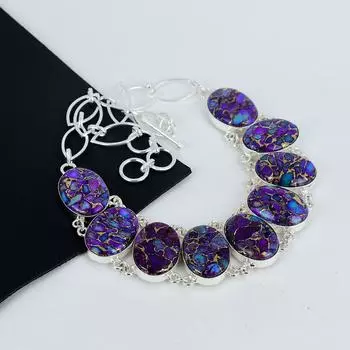 Ожерелье ручной работы из серебра 925 пробы с фиолетовым медно-бирюзовым драгоценным камнем, бирюзовое серебряное ожерелье для жены, ожерелье унисекс, подарок на День благодарения 20 фиолетовый