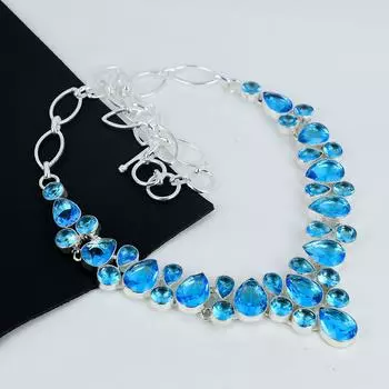 Ожерелье ручной работы из серебра 925 пробы с голубым топазом Siwss, серебряное ожерелье Siwss из голубого топаза для жены, ожерелье унисекс, подарок на День матери 20 синий
