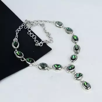 Ожерелье ручной работы из серебра 925 пробы с драгоценным камнем Mistyc Topaz, серебряное ожерелье Mistyc Topaz для жены, ожерелье унисекс, подарок на День матери 20 зелёный