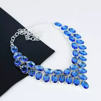 Ожерелье ручной работы из серебра 925 пробы с драгоценным камнем London Blue Topaz, серебряное ожерелье London Blue Topaz для жены, ожерелье унисекс, подарок для женщин 20 синий