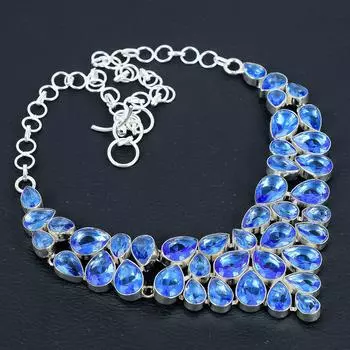 Ожерелье ручной работы из серебра 925 пробы с драгоценным камнем London Blue Topaz, серебряное ожерелье London Blue Topaz для жены, ожерелье унисекс, подарок на вату 20 синий