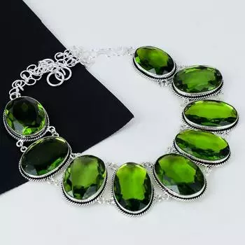 Ожерелье ручной работы из серебра 925 пробы с гальванопластикой и драгоценными камнями перидот, серебряное ожерелье унисекс из перидота для жены, подарки на День матери 20 зелёный