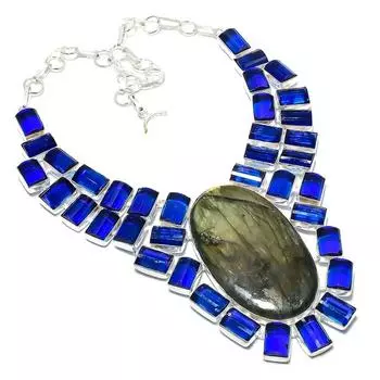 Ожерелье ручной работы из серебра 925 пробы с лабрадоритом и топазом, 18 дюймов, m9k51