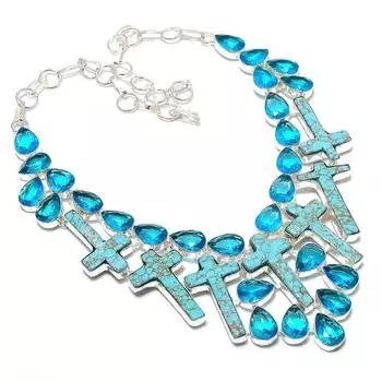 Ожерелье ручной работы из серебра 925 пробы цвета медной сине-бирюзы 18 дюймов L3p68