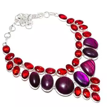 Ожерелье ручной работы из серебра 925 пробы с фиолетовым лабрадоритом и гранатом, 18 дюймов A7a61