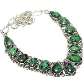 Ожерелье ручной работы из серебра 925 пробы с рубиновым цоизитом, этническое, 18 дюймов JCN360-33