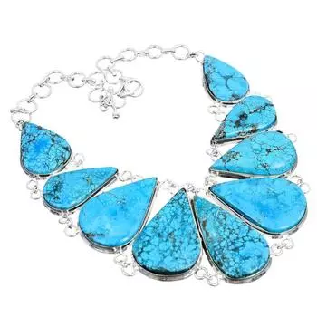 Ожерелье ручной работы из серебра 925 пробы с тибетской бирюзой Ожерелье с подвеской из серебра 925 пробы с тисненым драгоценным камнем и натуральной тибетской бирюзой 18 синий