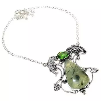 Ожерелье ручной работы из серебра 925 пробы с натуральным пренитом и цаворитом 18 дюймов O3H31