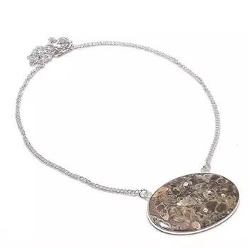 Ожерелье ручной работы из серебра 925 пробы с ископаемыми камнями Turritella, 18 дюймов, u6F84