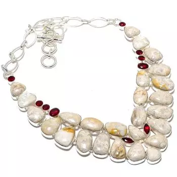 Ожерелье ручной работы из серебра 925 пробы с ископаемым кораллом и гранатом, 18 дюймов JCN326-114