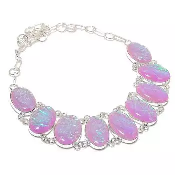 Ожерелье ручной работы из серебра 925 пробы с розовым опалом и тремя драгоценными камнями 18 дюймов h7n58