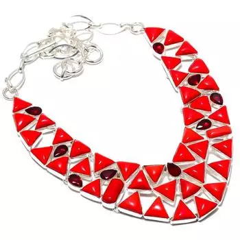 Ожерелье ручной работы из серебра 925 пробы с кораллами и гранатами, 18 дюймов JCN326-118