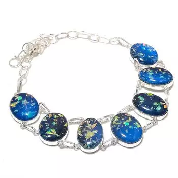 Ожерелье ручной работы из серебра 925 пробы с синим триплетным опалом, 18 дюймов, J1m18