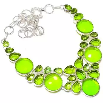 Ожерелье ручной работы из серебра 925 пробы с драгоценными камнями перидот 18 дюймов a6b61 зелёный