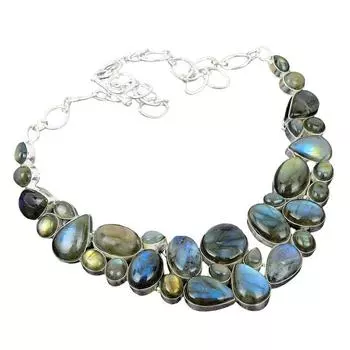 Ожерелье ручной работы из серебра 925 пробы с канадским лабрадоритом, ожерелье из натурального канадского лабрадорита с штампованным драгоценным камнем 925 пробы для любви 18 коричневый