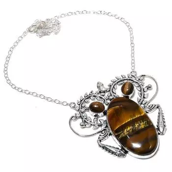 Ожерелье ручной работы из серебра 925 пробы с натуральным тигровым глазом 18 дюймов T8m04