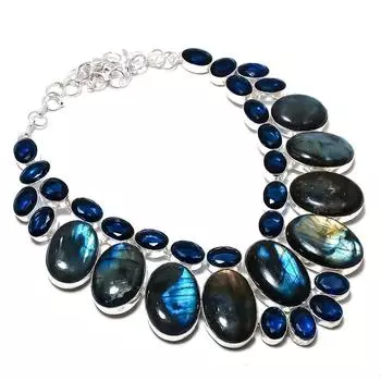 Ожерелье ручной работы из серебра 925 пробы с лабрадоритом и топазом, 18 дюймов, u2h83