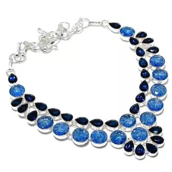 Ожерелье ручной работы из серебра 925 пробы с трещинами, голубым топазом, 18 дюймов u8C86