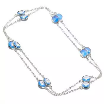 Ожерелье ручной работы из серебра 925 пробы с натуральным молочным опалом 36 дюймов B7Y13