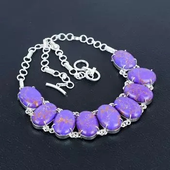 Ожерелье из фиолетовой медной бирюзы, ручная работа, серебро 925 пробы, ожерелье из фиолетовой медной бирюзы для жены, унисекс, подарок на День матери 20 фиолетовый