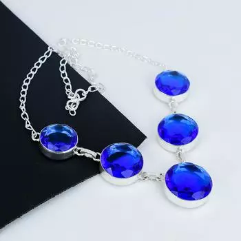 Ожерелье ручной работы из серебра 925 пробы с драгоценным камнем London Blue Topaz, серебряное ожерелье London Blue Topaz для жены, ожерелье унисекс, подарок на День благодарения 20 синий