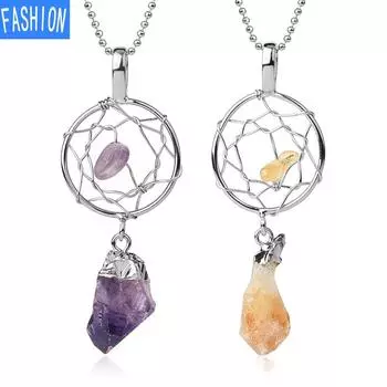 Ожерелье ручной работы из сплетения снов с подвеской из натуральных кристаллов и нерегулярными кристаллами white crystal