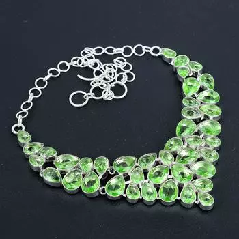 Ожерелье ручной работы из стерлингового серебра 925 пробы с хризолитом, серебряное ожерелье с хризолитом для жены, ожерелье унисекс, подарок на день рождения для жены 20 зелёный