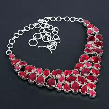 Ожерелье ручной работы из стерлингового серебра 925 пробы с красным рубином, серебряное ожерелье с красным рубином для жены, ожерелье унисекс на годовщину 20 красный